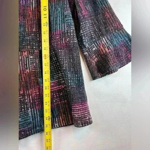 Ali Miles brushed knit peplum jacket size Large 3/4 bell sleeves artsy colorful - Picture 5 of 8